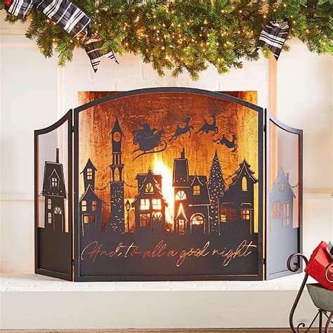 Hanging fireplace décor: The main decoration of this type is the hanging stockings that get stuffed by Santa, but things such as banners are also possible. Best fireplace screens for Christmas. Chloe Folding Victorian Fireplace Screen. This beautiful stained glass fireplace screen is ready to scatter red and green Christmas-colored light ...